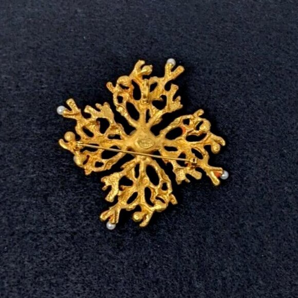 KJL KENNETH J LANE Large Enamel Brooch Coral Branch Faux Pearl Vintage Pin - Picture 4 of 16